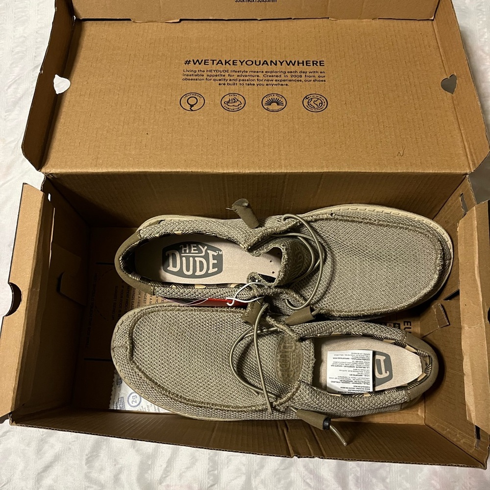 Men’s size 11 Hey Dude Wally Sox Slip On Casuals Beige Brand New with Box.